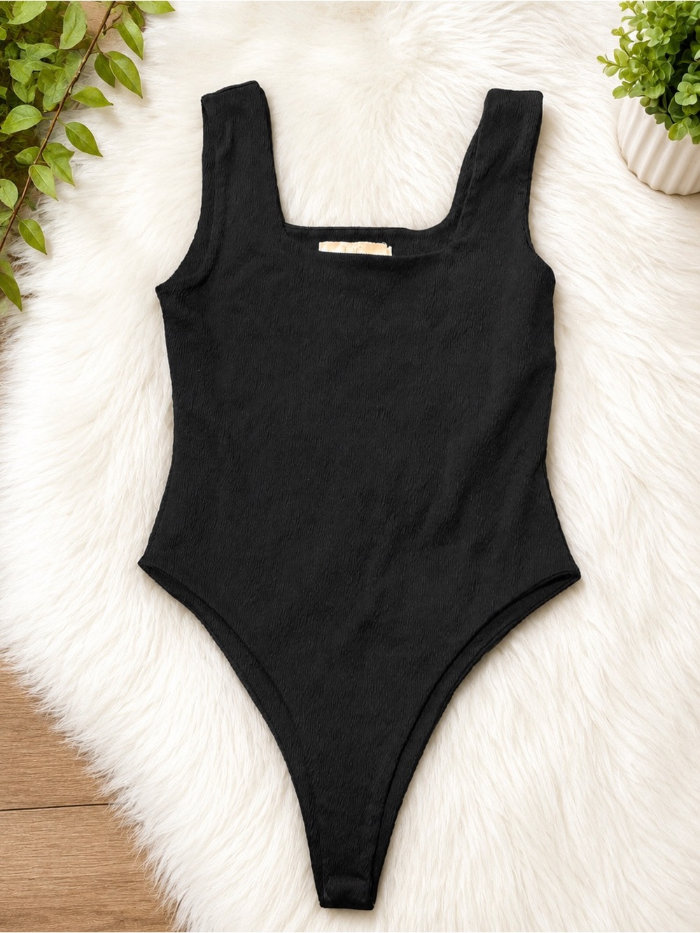 LC Lizette Collection Black Textured Square Neck Bodysuit – Women’s XL